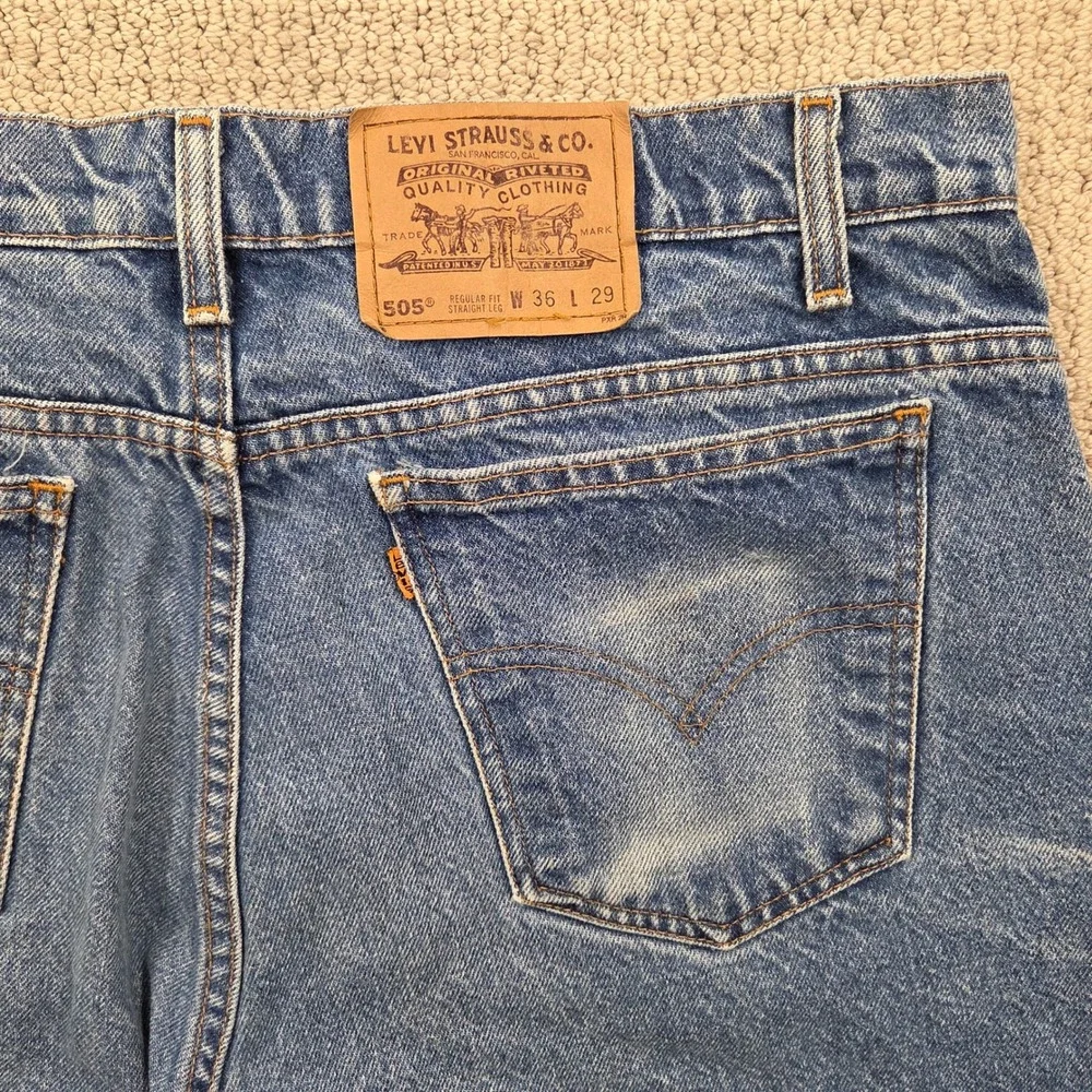 Vintage 90s Levis 505 Orange Tab Blue Jeans Straight Leg Denim Mens 36x29